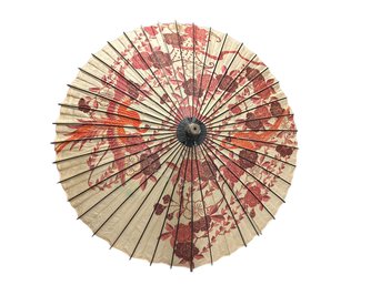 Silk Asian Umbrella - Hand Carved Handle