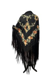Hand Embroidered Square Shawl With Fringe