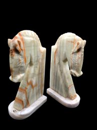 Yellow Japser Sculpture, Horse Head Bookends Carving Stone Ornament