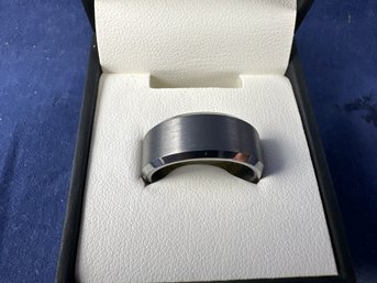 Men's Beveled Edge Wedding Band - 7mm Width - Silver Elctroplate - Always & Forever On Inside, New In Box