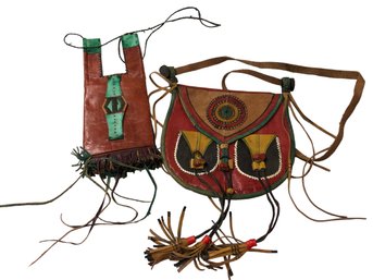 Two (2) Tuareg Tribe Tribal Leather Tassel Pouch/Bag