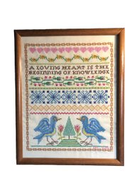 A Loving Heart Is The Beginning  Of Knowledge Cross Stitch Sampler Year 1945