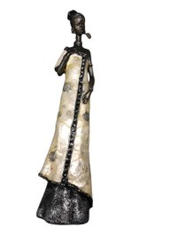 VINTAGE, Detailed, African American Women Adorned In Silver, Pewter Tones And Pearlesque Dress, 13.5' Tall