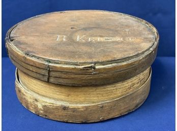 Vintage R Kellogg Round Large Wooden Hat Box