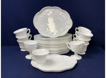 White Milk Glass Luncheon Set, 23 Pieces