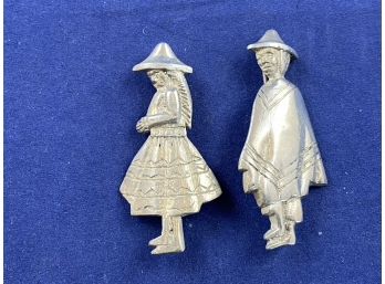 Sterling Silver Peruvian Man And Woman Pins