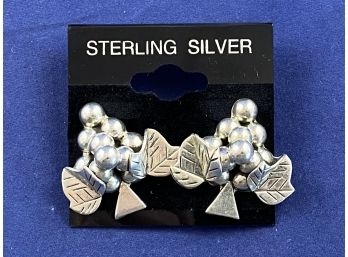 Sterling Silver Grape Bunch Clip On Earrings, Mexico