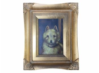 G. Roy Westie Terrier Oil On Board Painting Gold Frame - Handpainted