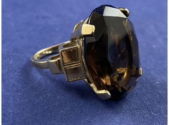 10K Yellow Gold & Large Smoky Quartz Ring, Siize 7.5'