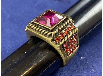 Heidi Daus Designer Ring Pink & Orange Stone, Size 7