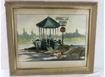 Petunia Pump, Linconville Center, ME 1962, Original Water Color By Richard Low Evans (1915-1998)