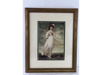 Girl In Pink Dress And Bonnet, Fine Repoduction Print, Certificate Of Authenticity