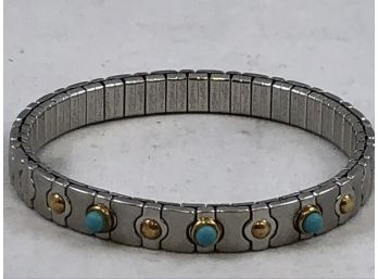 Zopinni Stainless Steel Charm Bracelet With 750 18K Gold And Turquoise Accents