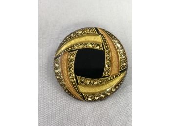 Gold, Black, And Stone Pin, Covered In Enamal, Beautiful Craftmanship