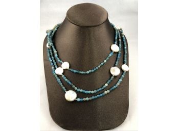 Tibetan Faceted Turquoise With Sterling Silver And Pearls By Lucas Lameth