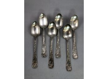 Christine  1890 By Onieda Community Scrolls, Flatware, Silverplate, Six Spoons