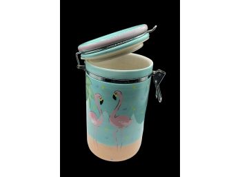 Anne Ormsby Oh So Flamingo, 9' TALL Kitchen Canister, Ceramic, Beach House Decor