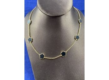 Prime Art Jewelry Sterling Silver Gold Chain With Black Stone