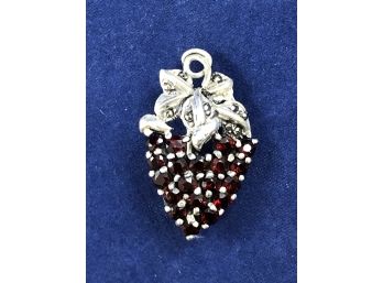 Sterling Silver Strawberry Pin With Red Stones