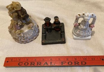 3 Piece Collection - Amish Iron Ash Tray & Two Figurines