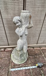 Vintage Concrete Lady Carrying Vase Cement Statue Garden Decor