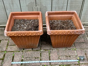 Pair Of Terracotta Square 12-Inch Pots Garden Planters