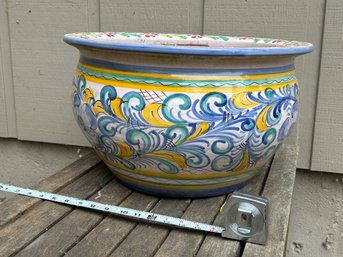 Large 15-Inch Hand Painted Italian Cachepot Style Planter Garden Decor