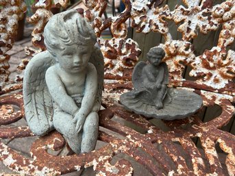 Cherub Angels Pair Of Small Cement Garden Statues