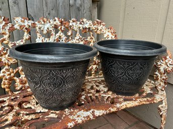 Pair Of Plastic Florence Pots Planters