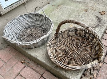 Large Primitive Shallow Round Weathered Baskets - Perfect For Gourds Or Pumpkins