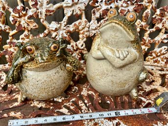 Vintage Pair Ceramic Ornamental Frog Statues Garden Decor