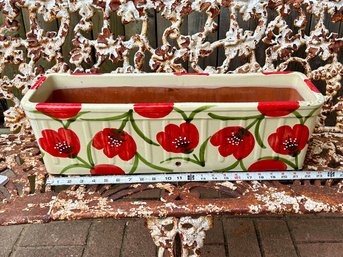 Red Tulip Hand Painted Terracotta Rectangular Pot Planter - Made In Spain