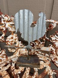 Vintage Metal Rooster Accent Weather Vane Wind Direction