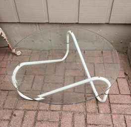 MCM Vintage White Metal Tubular Squiggle Coffee Table With Glass Top