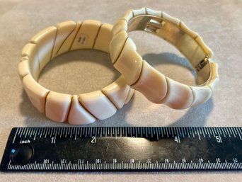 Vintage Carved Celluloid Cream Bangles - Made In Italy