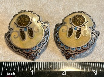 Vintage Edgar Berebi Signed Enamel Crest Pierced Earrings