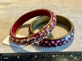 Vintage Artisan Pair Of Beaded Bangle Bracelets