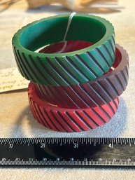 Trio Of Vintage Carved Bakelite Cuff Bangles