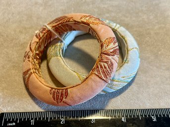 Vintage Bohemian Fabric Wrapped Wood Bangle Bracelets