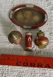 Vintage Indian Brass Salt & Pepper, Toothpick Holder & Tray