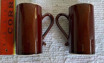 Vintage Mid Century Ceramic Pottery Brown Espresso Coffee Mugs Glasses Set (2)