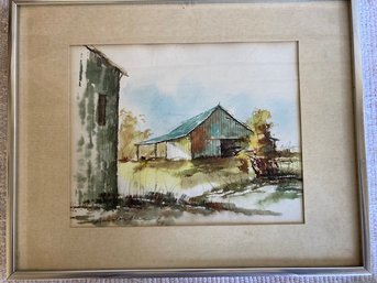 Watercolor Painting Of A Barn - Measures 14 By 11