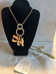 Vintage Gold Tone Charm Necklace - Heart And Artistic Elements