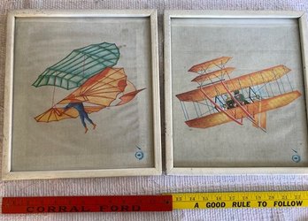 1950s Aviation Water Colors Double Sided Art Reused Ocean Liner On Back