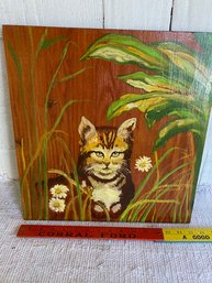 Folk Art Of Cat On Plywood - 15 Inch Square