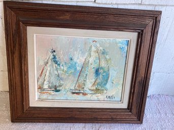 Signed Oil Painting Of Sail Boats 18 By 16