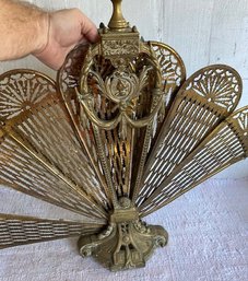 Antique Victorian Style Brass Regency Folding Ornate Metal Fireplace Fan Piece