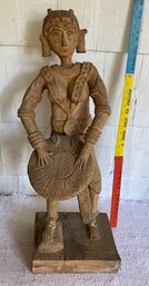 31-Inches Tall Wood & Clay  Antique Central American? Statue With Some Repair