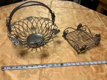 Vintage Godinger Silverplated Grape Fruit Basket & Napkin Holder