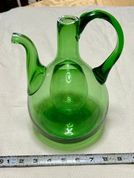 Vintage Italian Green Blown Glass Wine Decanter & Ice Chamber